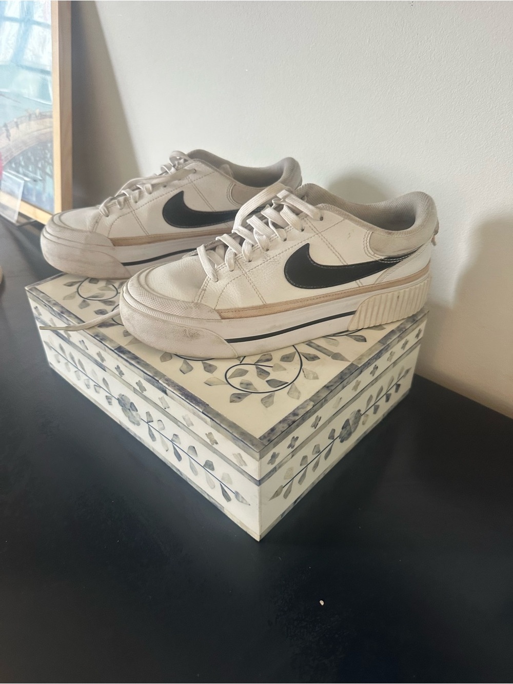 Nike Off-White Platform Sneakers with Black Swoosh